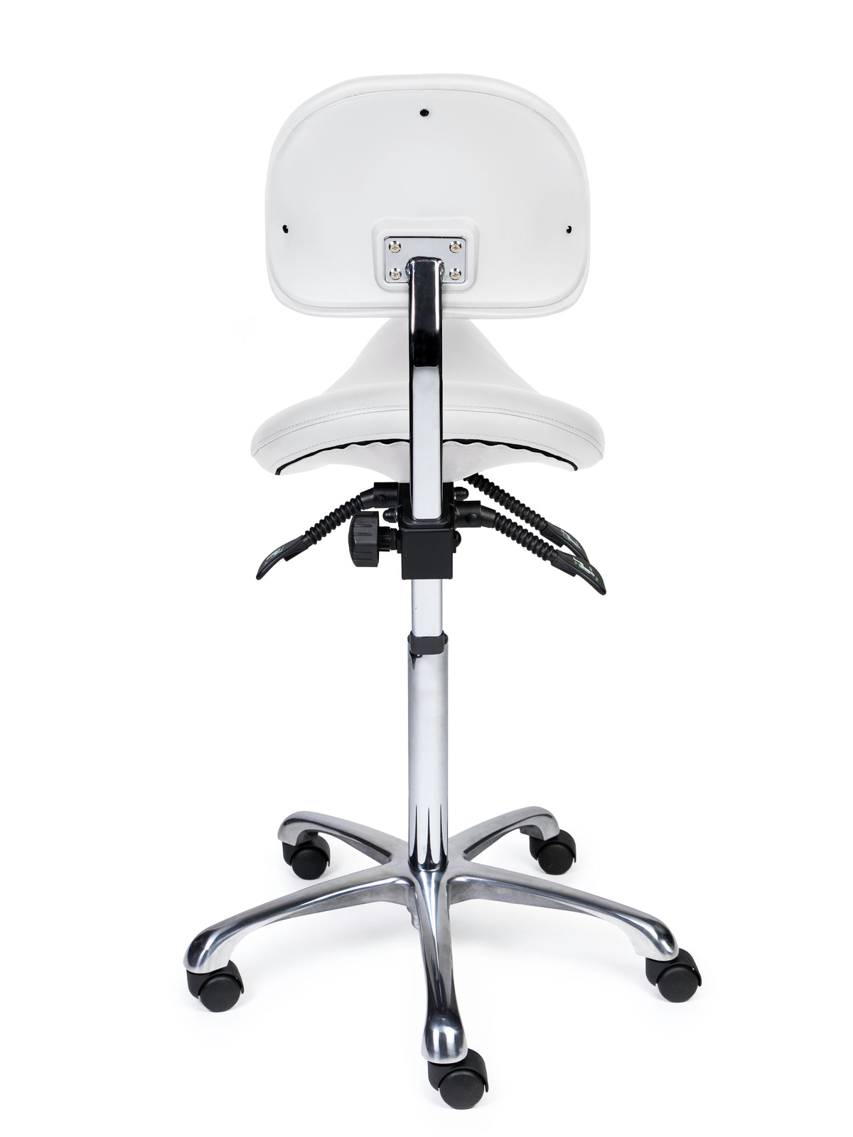 Ergonomischer Sattelhocker mit Rückenlehne Premium Weiß auf Rollen