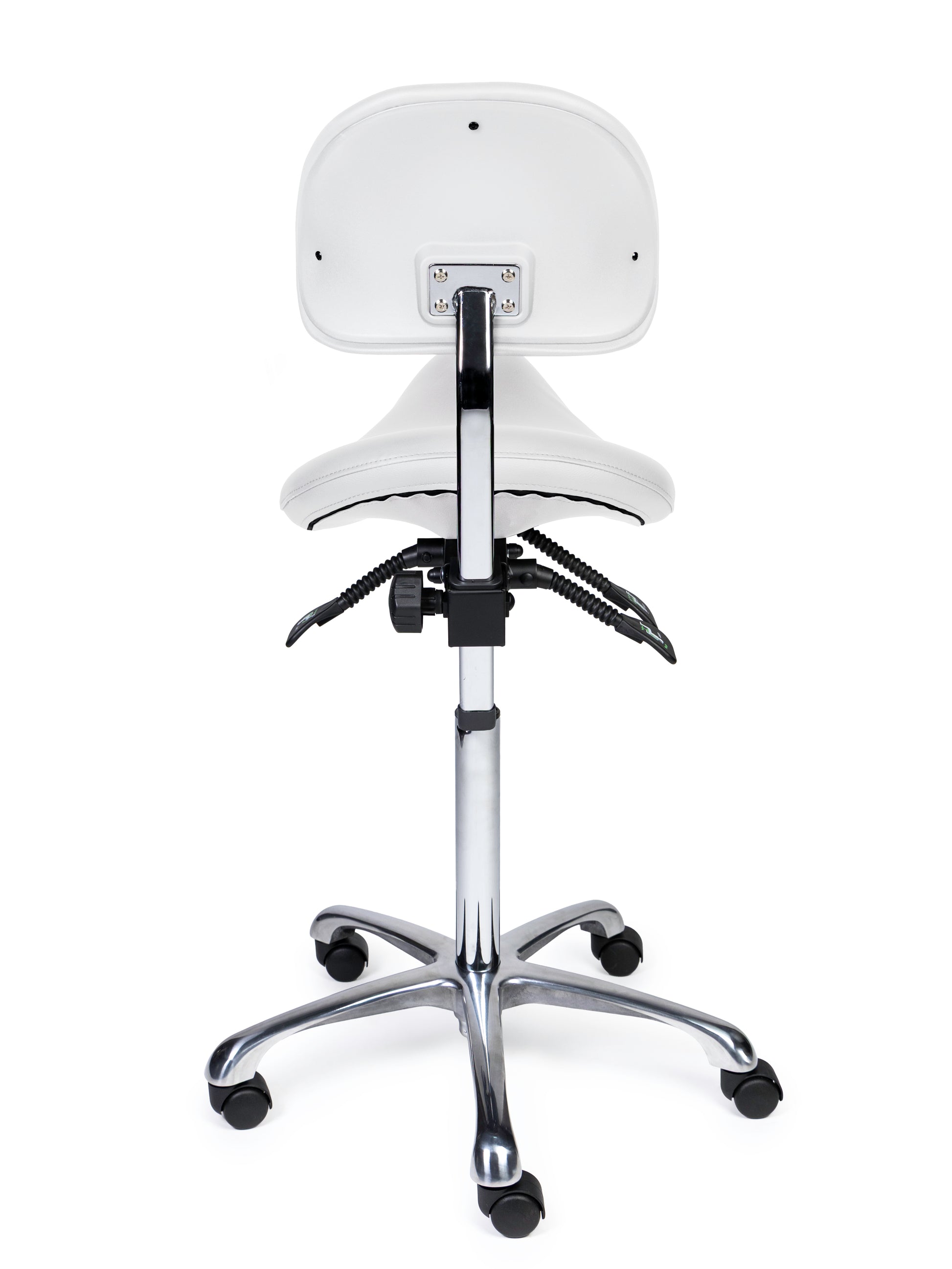 Ergonomischer Sattelhocker mit Rückenlehne Premium Weiss auf Rollen