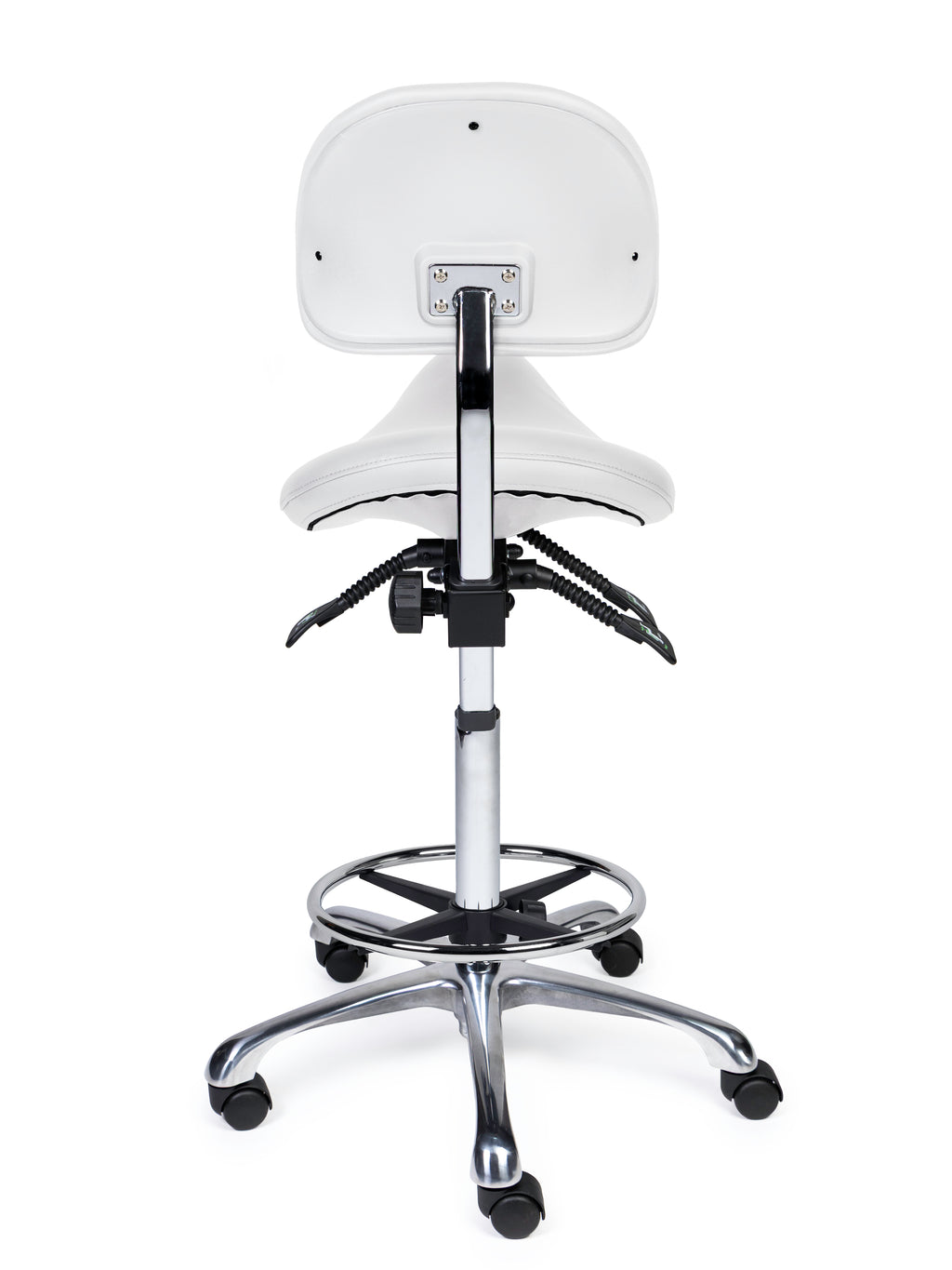 Ergonomischer Sattelhocker mit Rückenlehne Premium Weiss auf Rollen