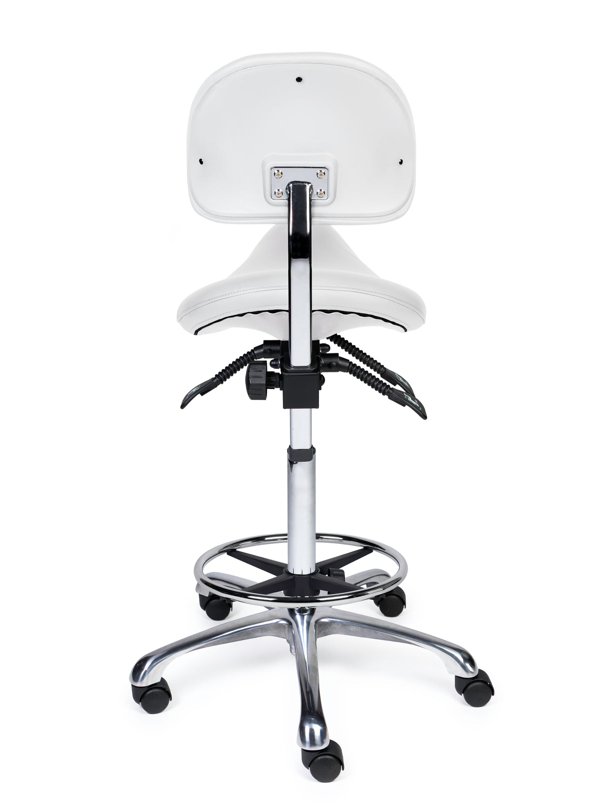 Ergonomischer Sattelhocker mit Rückenlehne Premium Weiß auf Rollen
