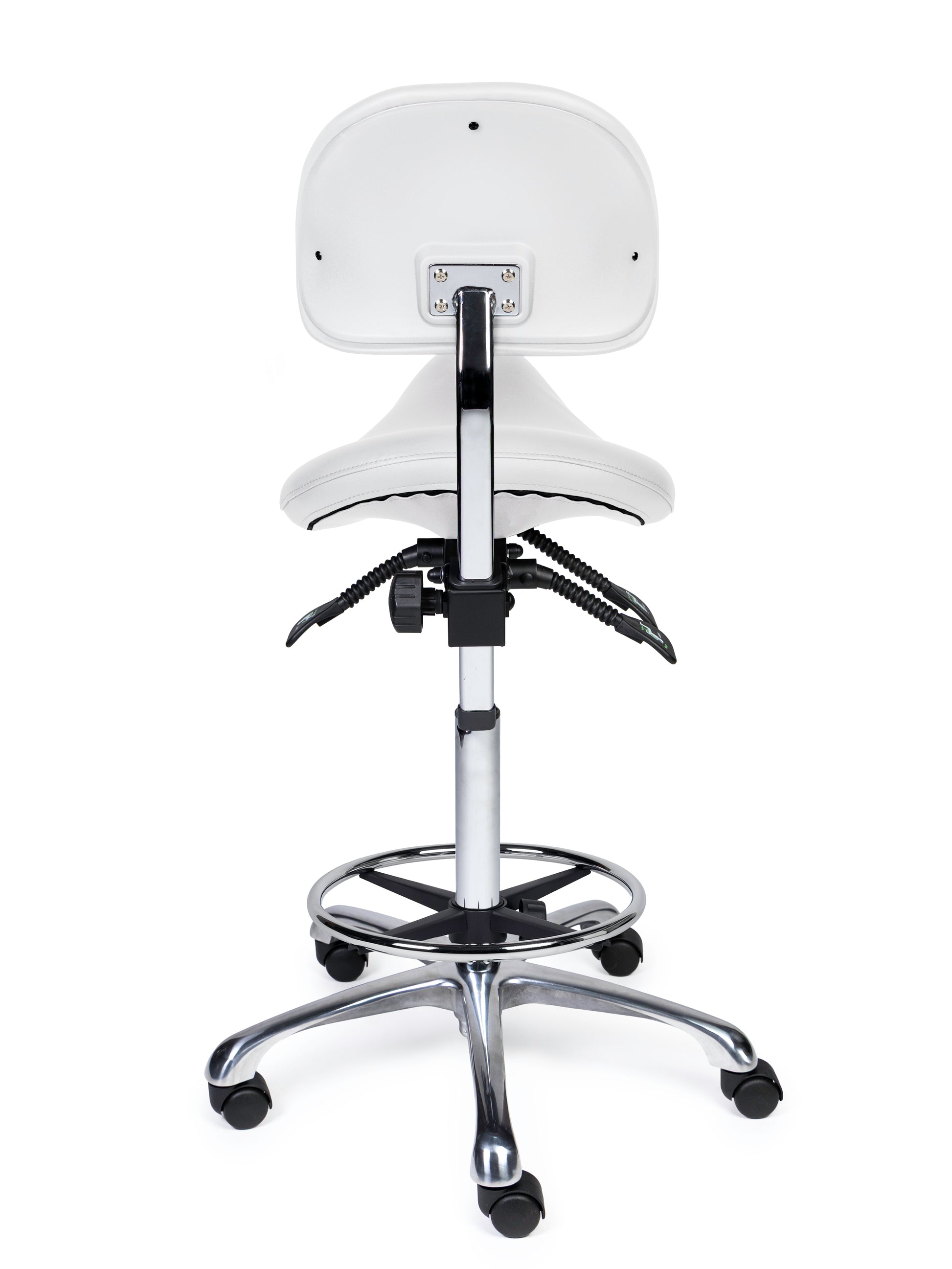 Ergonomischer Sattelhocker mit Rückenlehne Premium Weiss auf Rollen