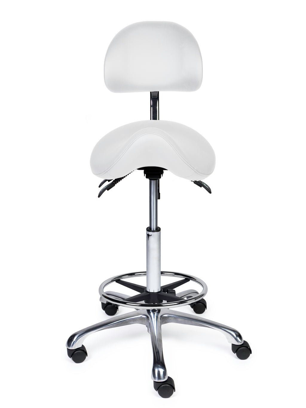 Ergonomischer Sattelhocker mit Rückenlehne Premium Weiss auf Rollen