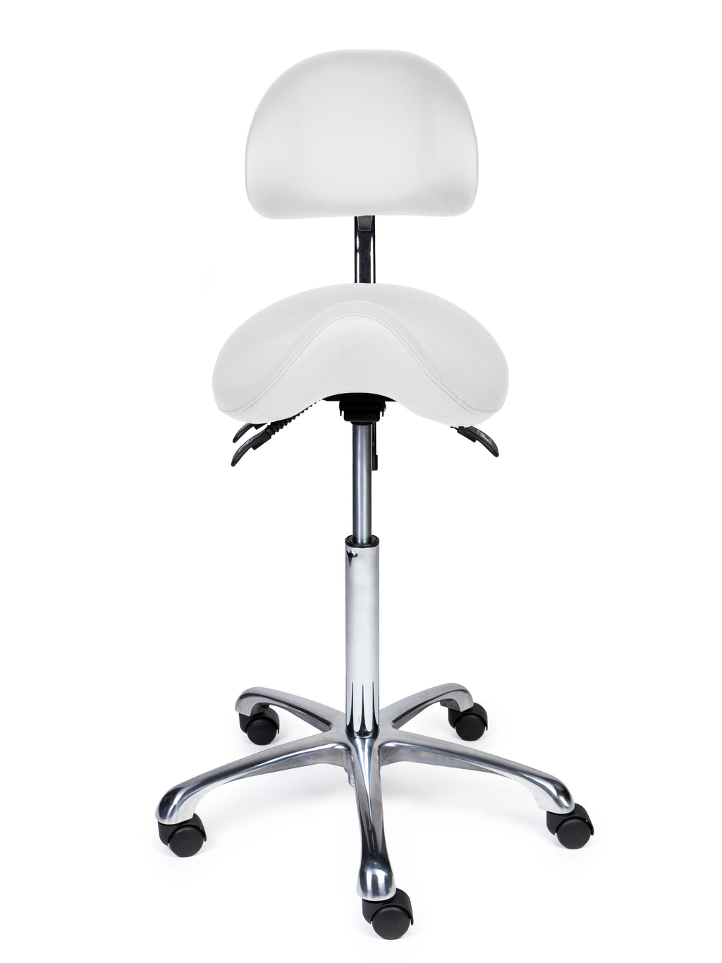 Ergonomischer Sattelhocker mit Rückenlehne Premium Weiss auf Rollen