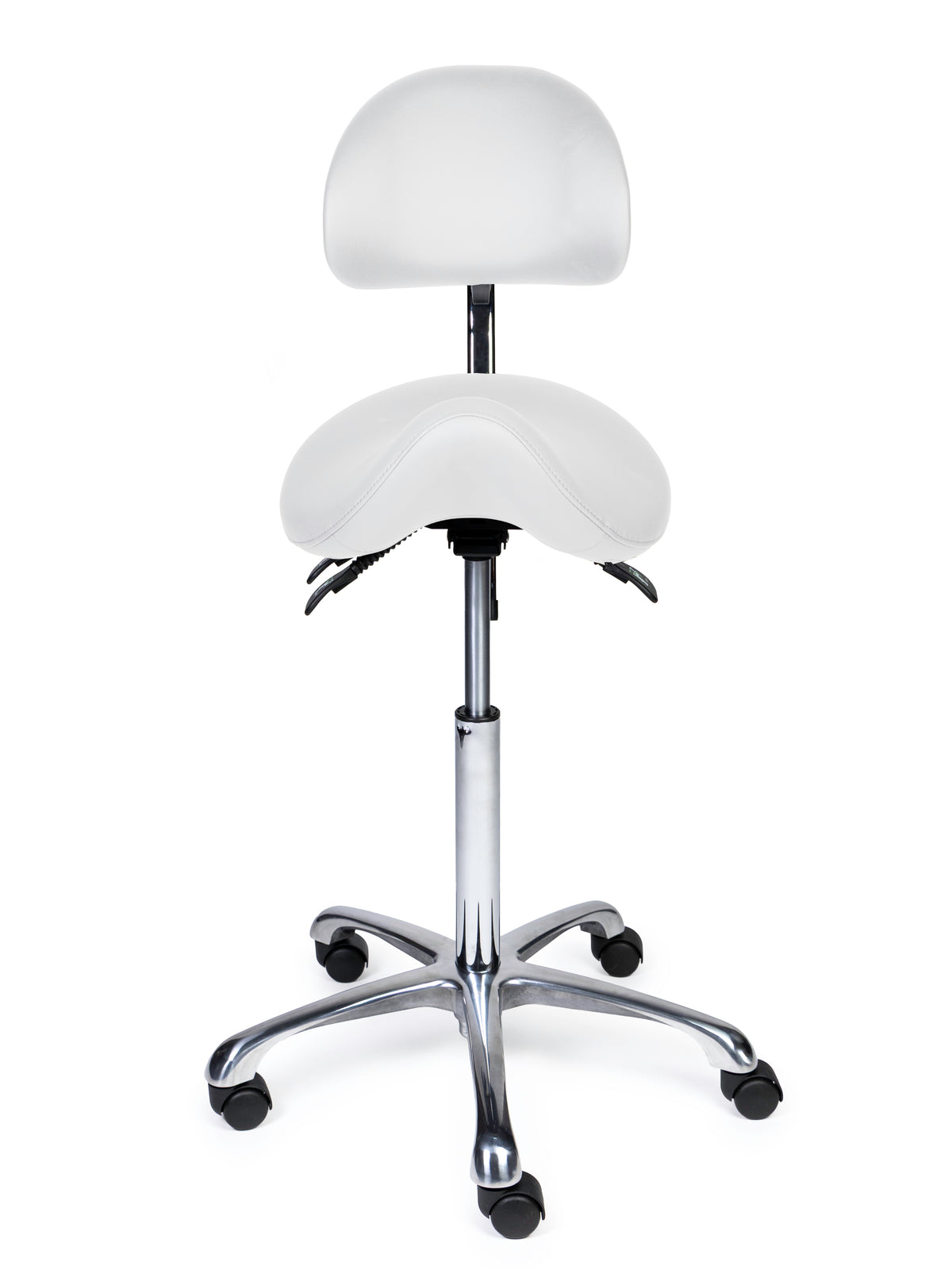Ergonomischer Sattelhocker mit Rückenlehne Premium Weiß auf Rollen