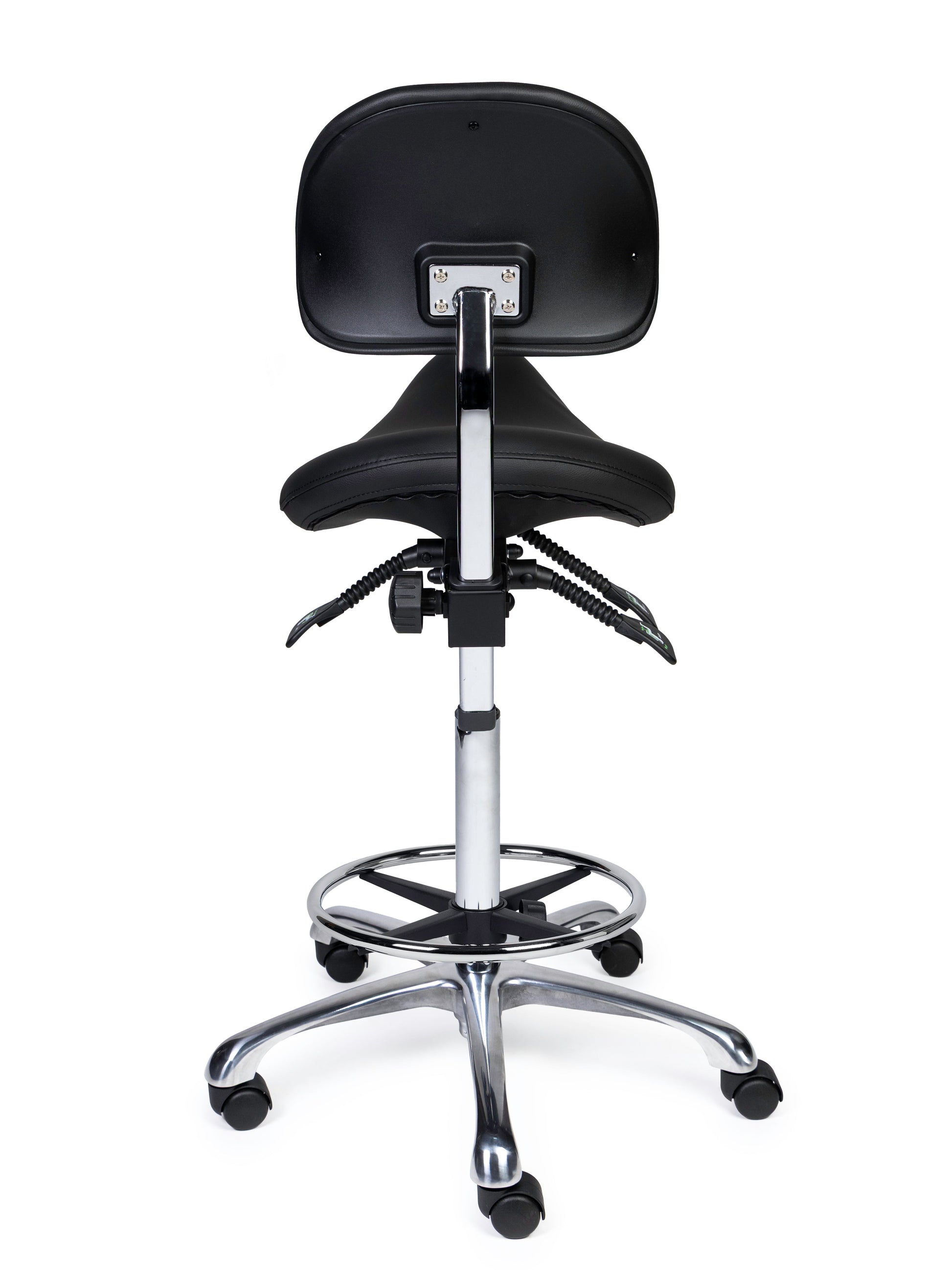 Ergonomischer Sattelhocker mit Rückenlehne Premium Schwarz auf Rollen