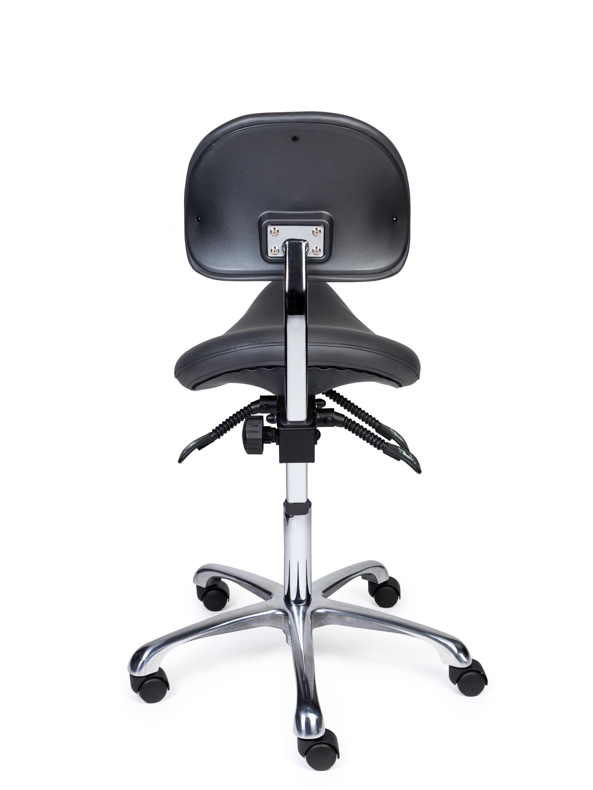 Ergonomischer Sattelhocker mit Rückenlehne Premium Grau auf Rollen