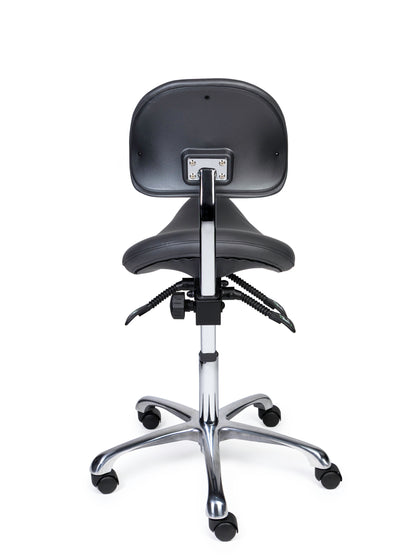 Ergonomischer Sattelhocker mit Rückenlehne Premium Grau auf Rollen