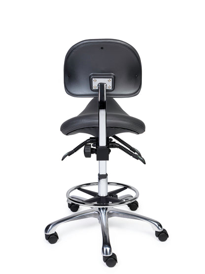 Ergonomischer Sattelhocker mit Rückenlehne Premium Grau auf Rollen