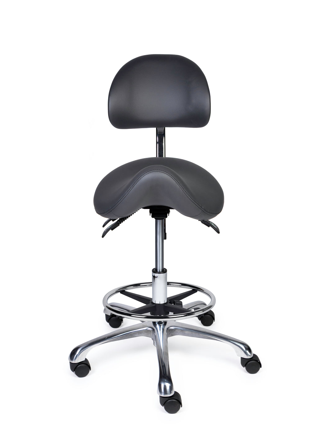 Ergonomischer Sattelhocker mit Rückenlehne Premium Grau auf Rollen