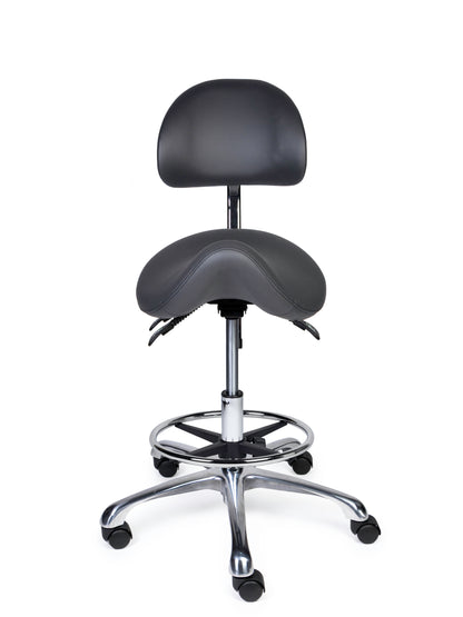 Ergonomischer Sattelhocker mit Rückenlehne Premium Grau auf Rollen