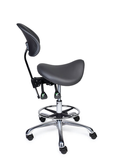 Ergonomischer Sattelhocker mit Rückenlehne Premium Grau auf Rollen