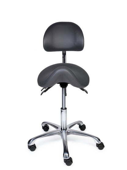 Ergonomischer Sattelhocker mit Rückenlehne Premium Grau auf Rollen