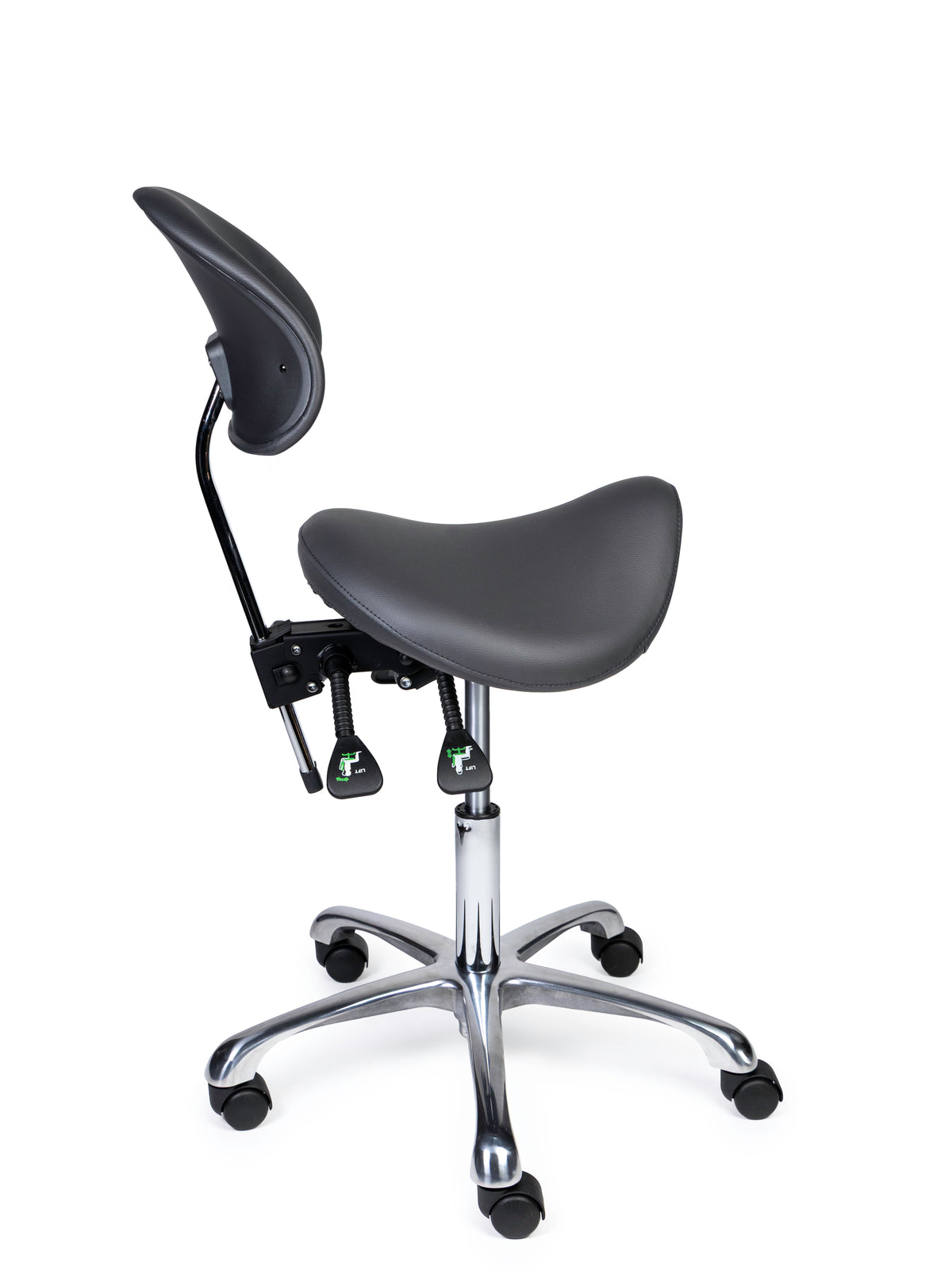Ergonomischer Sattelhocker mit Rückenlehne Premium Grau auf Rollen