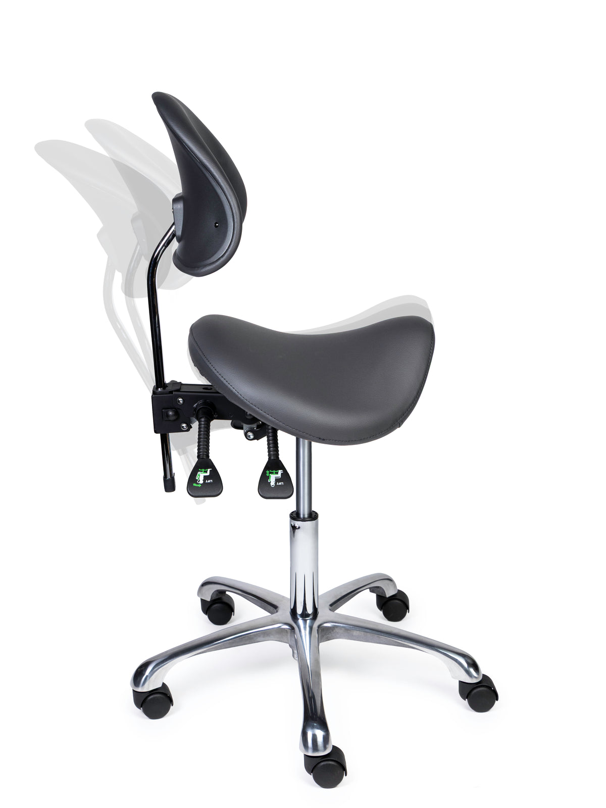 Ergonomischer Sattelhocker mit Rückenlehne Premium Grau auf Rollen