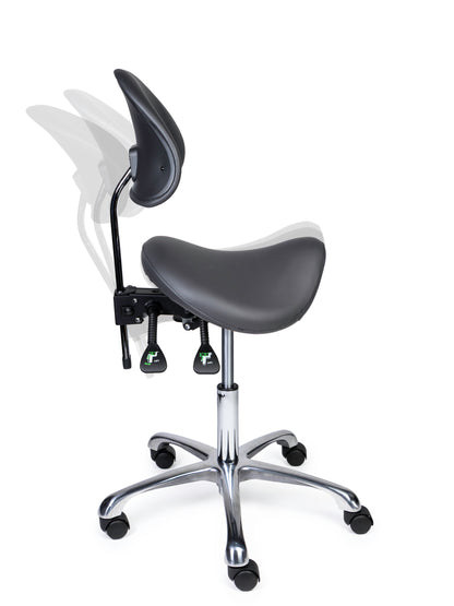 Ergonomischer Sattelhocker mit Rückenlehne Premium Grau auf Rollen