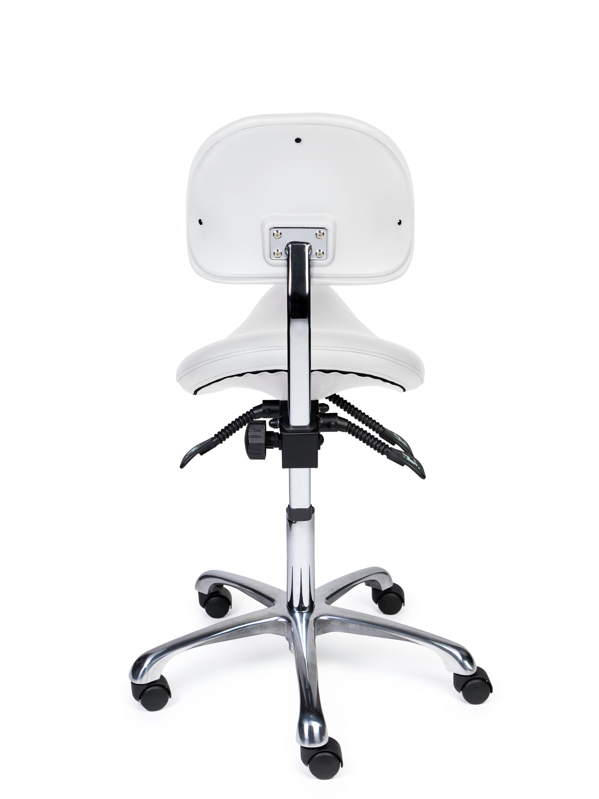 Ergonomischer Sattelhocker mit Rückenlehne Premium Weiß auf Rollen