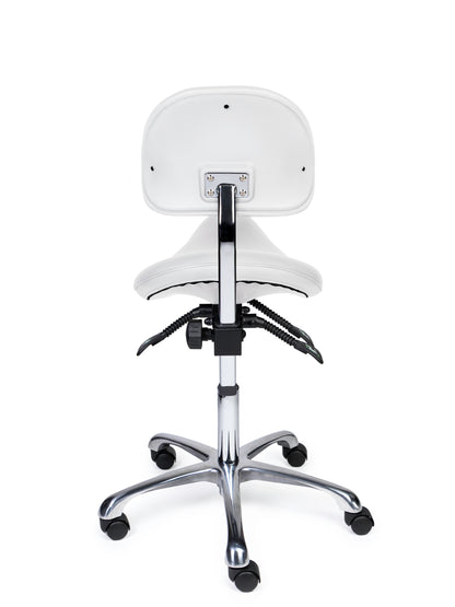 Ergonomischer Sattelhocker mit Rückenlehne Premium Weiß auf Rollen