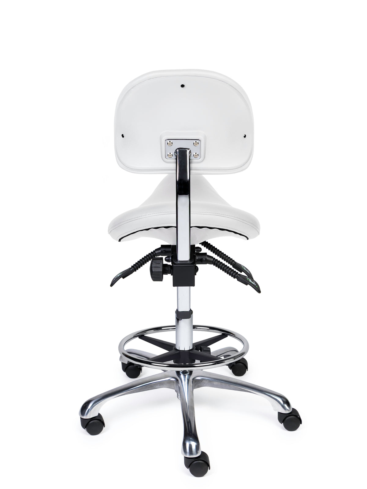 Ergonomischer Sattelhocker mit Rückenlehne Premium Weiß auf Rollen
