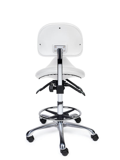 Ergonomischer Sattelhocker mit Rückenlehne Premium Weiß auf Rollen