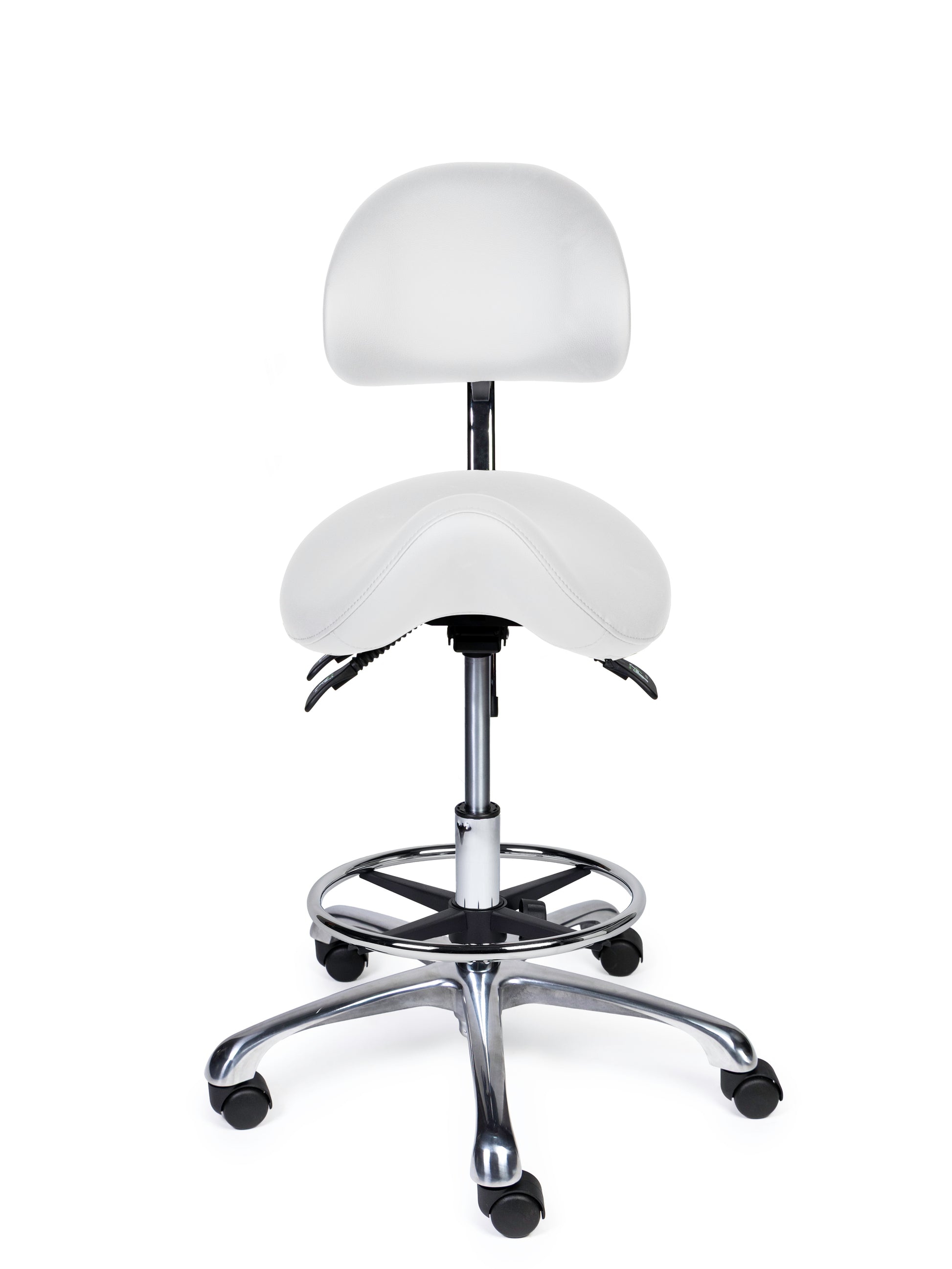 Ergonomischer Sattelhocker mit Rückenlehne Premium Weiss auf Rollen