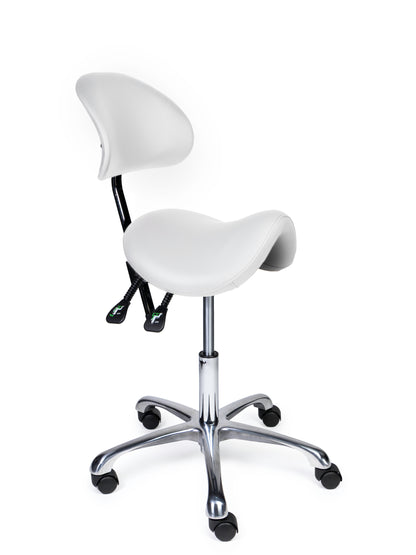 Ergonomischer Sattelhocker mit Rückenlehne Premium Weiß auf Rollen