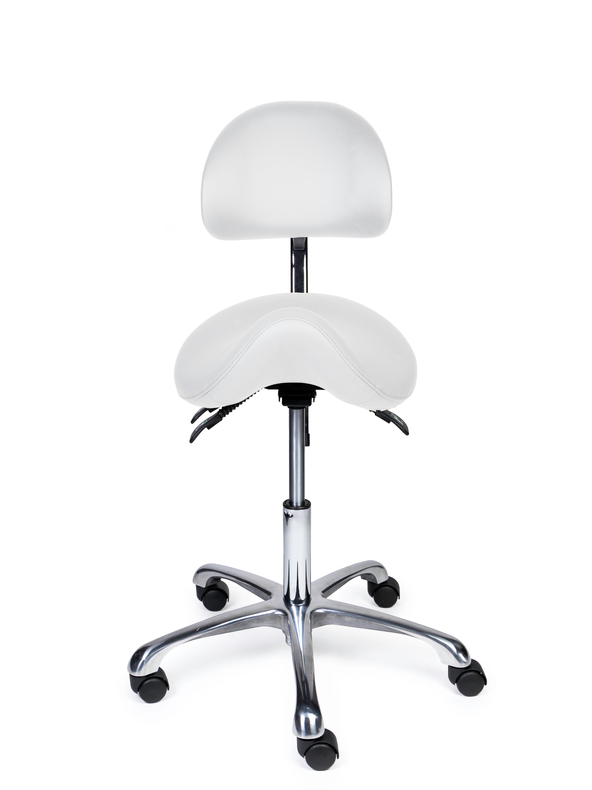 Ergonomischer Sattelhocker mit Rückenlehne Premium Weiss auf Rollen