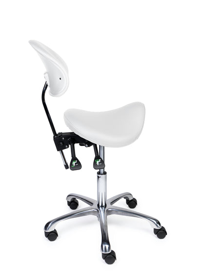 Ergonomischer Sattelhocker mit Rückenlehne Premium Weiß auf Rollen