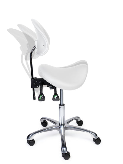 Ergonomischer Sattelhocker mit Rückenlehne Premium Weiß auf Rollen