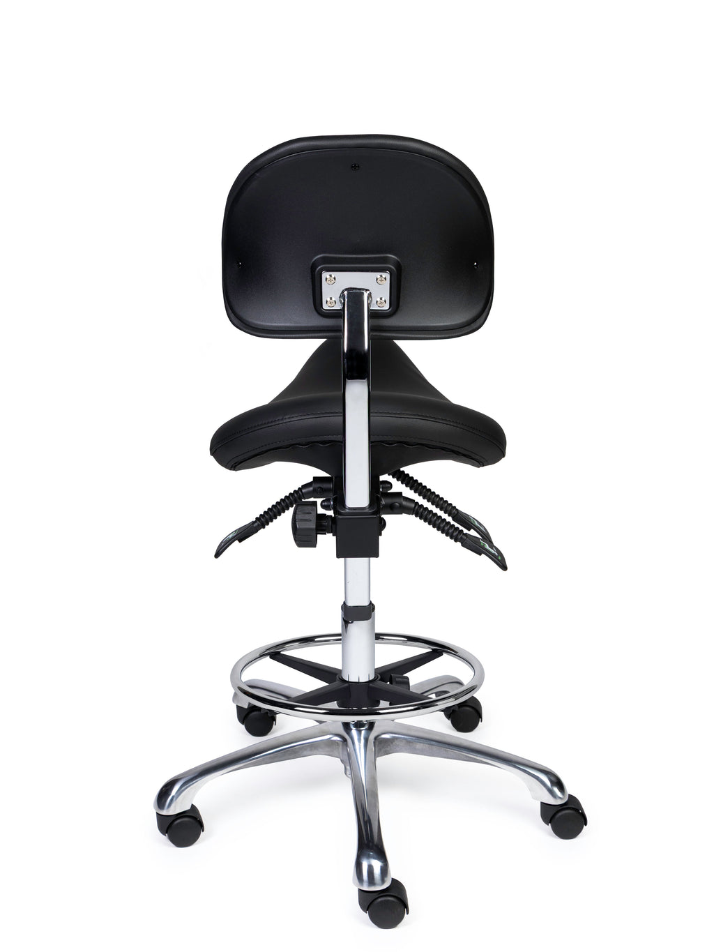 Ergonomischer Sattelhocker mit Rückenlehne Premium Schwarz auf Rollen