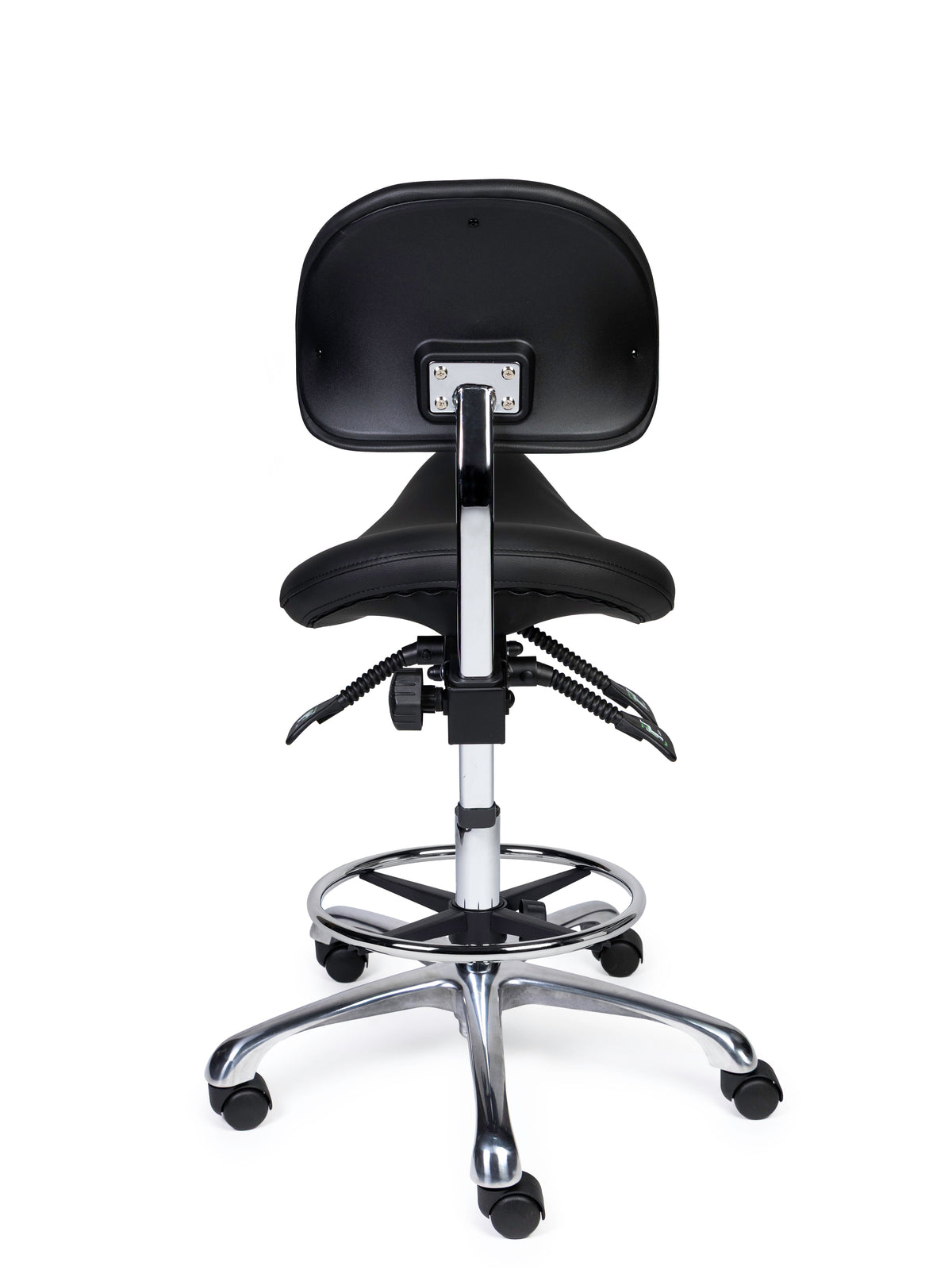 Ergonomischer Sattelhocker mit Rückenlehne Premium Schwarz auf Rollen