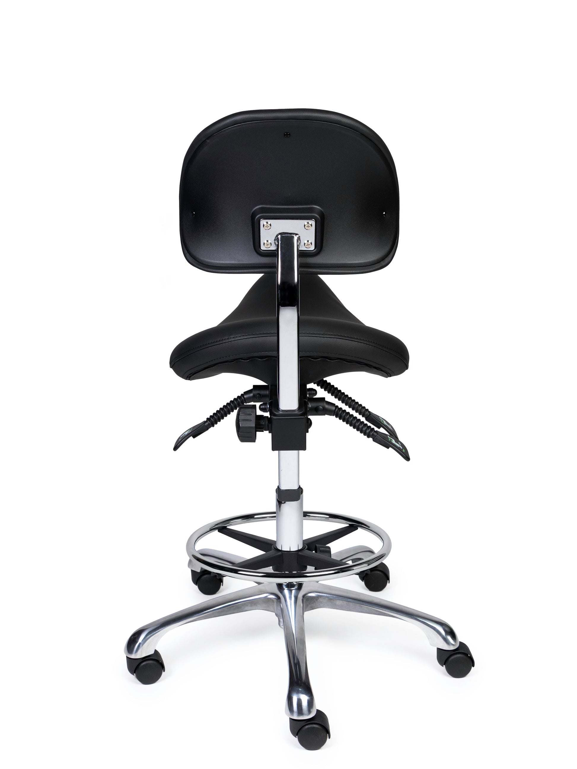 Ergonomischer Sattelhocker mit Rückenlehne Premium Schwarz auf Rollen