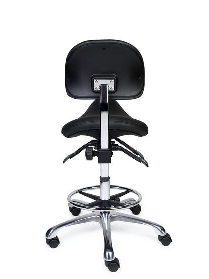 Ergonomischer Sattelhocker mit Rückenlehne Premium Schwarz auf Rollen