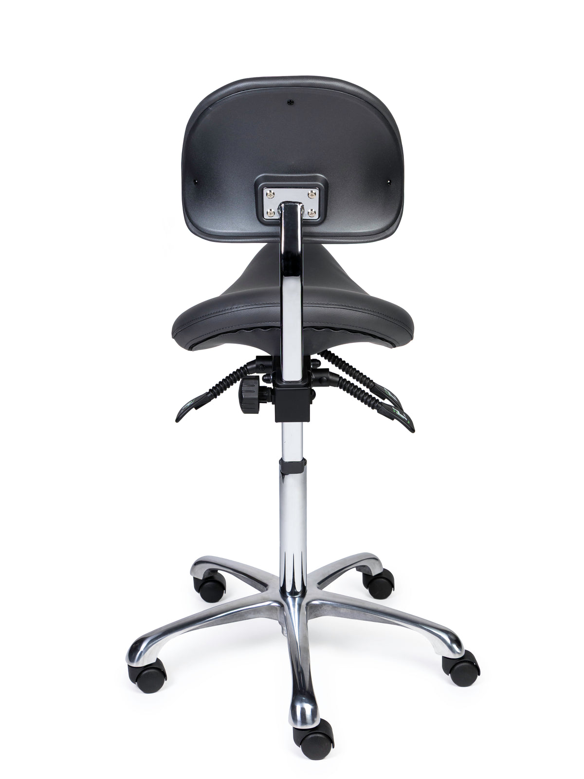 Ergonomischer Sattelhocker mit Rückenlehne Premium Grau auf Rollen