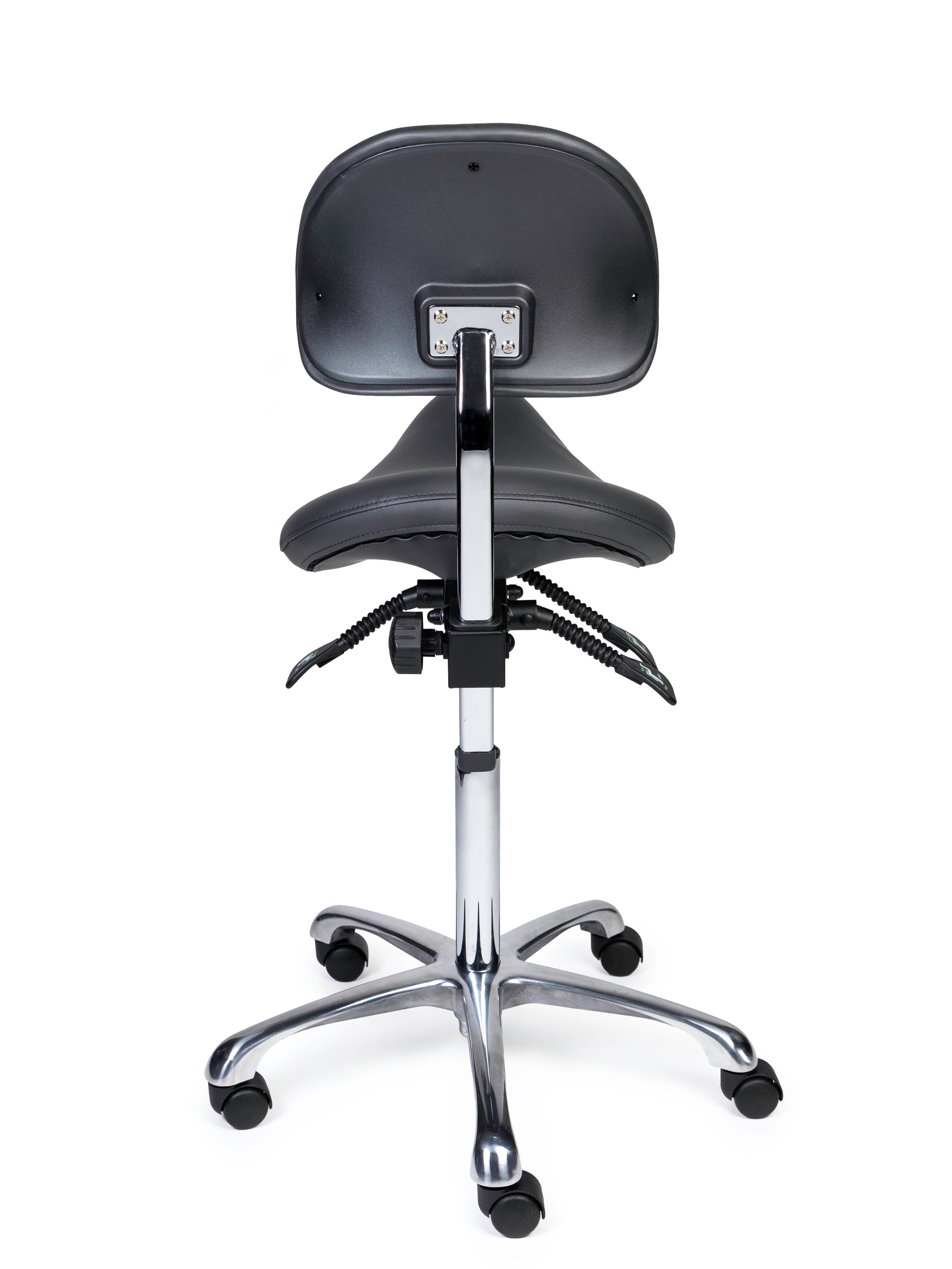 Ergonomischer Sattelhocker mit Rückenlehne Premium Grau auf Rollen