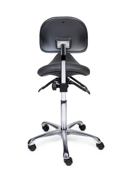Ergonomischer Sattelhocker mit Rückenlehne Premium Grau auf Rollen