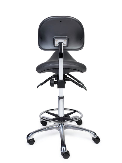 Ergonomischer Sattelhocker mit Rückenlehne Premium Grau auf Rollen