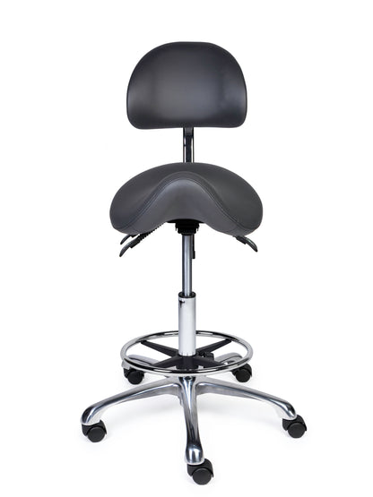 Ergonomischer Sattelhocker mit Rückenlehne Premium Grau auf Rollen