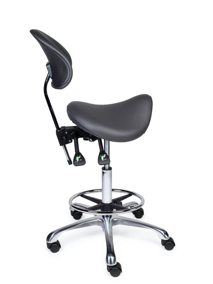 Ergonomischer Sattelhocker mit Rückenlehne Premium Grau auf Rollen