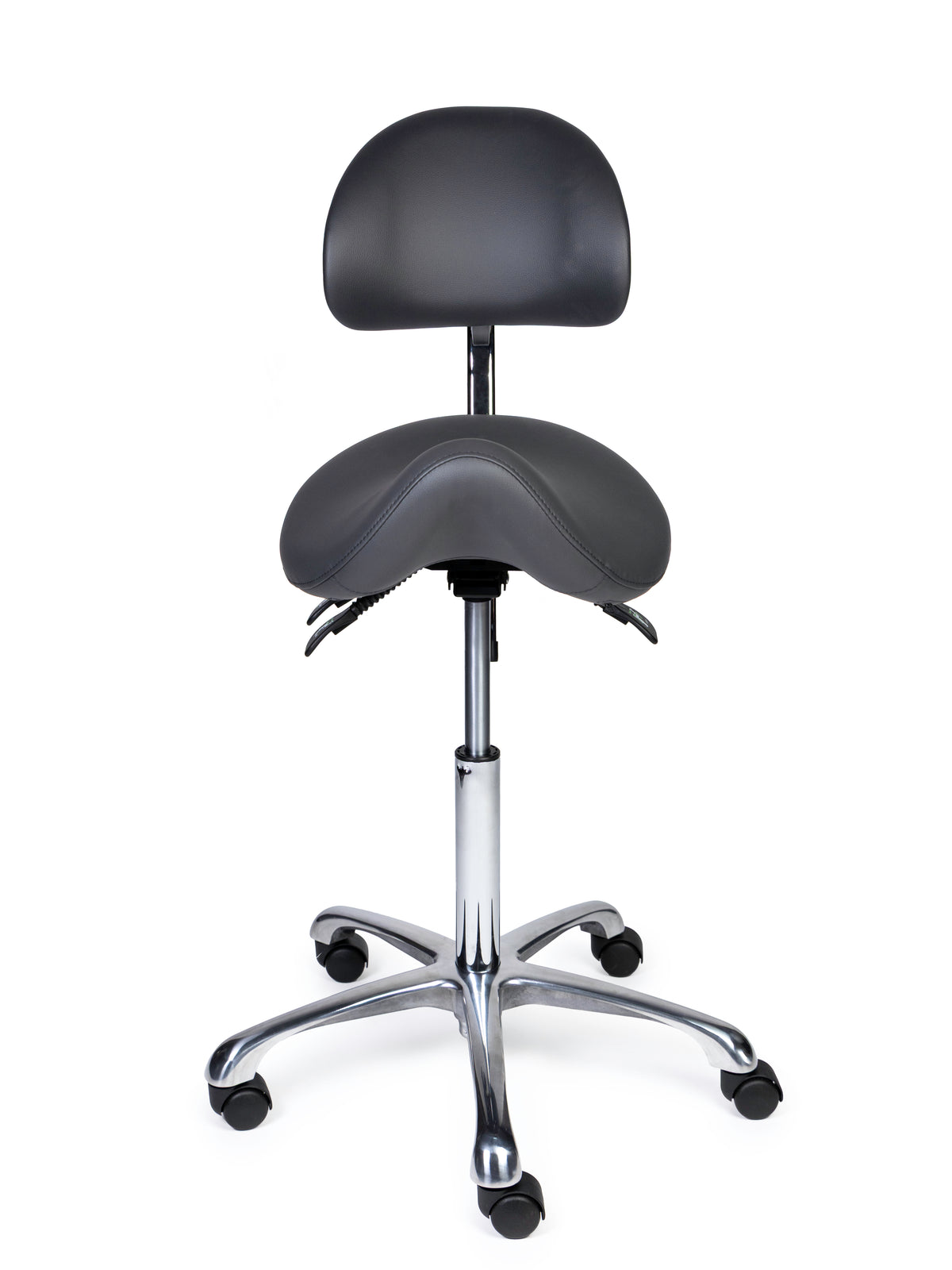 Ergonomischer Sattelhocker mit Rückenlehne Premium Grau auf Rollen