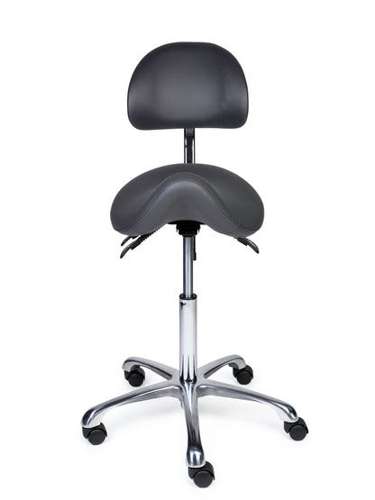 Ergonomischer Sattelhocker mit Rückenlehne Premium Grau auf Rollen