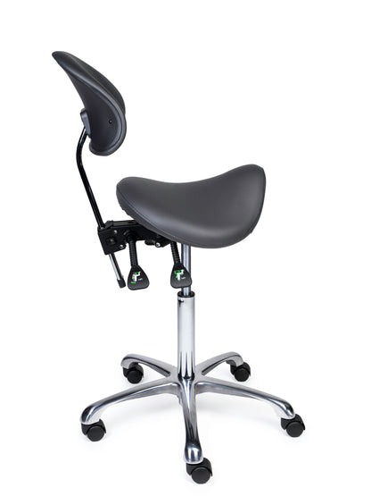 Ergonomischer Sattelhocker mit Rückenlehne Premium Grau auf Rollen