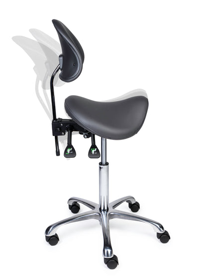 Ergonomischer Sattelhocker mit Rückenlehne Premium Grau auf Rollen