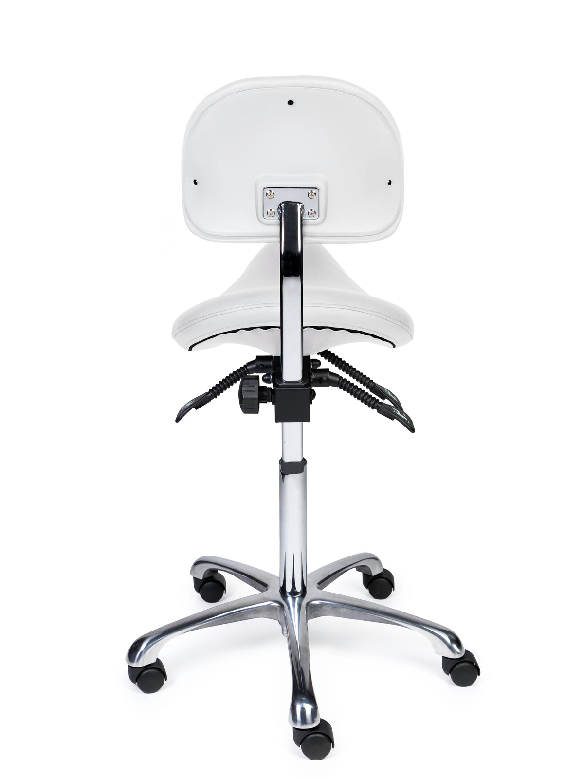 Ergonomischer Sattelhocker mit Rückenlehne Premium Weiß auf Rollen