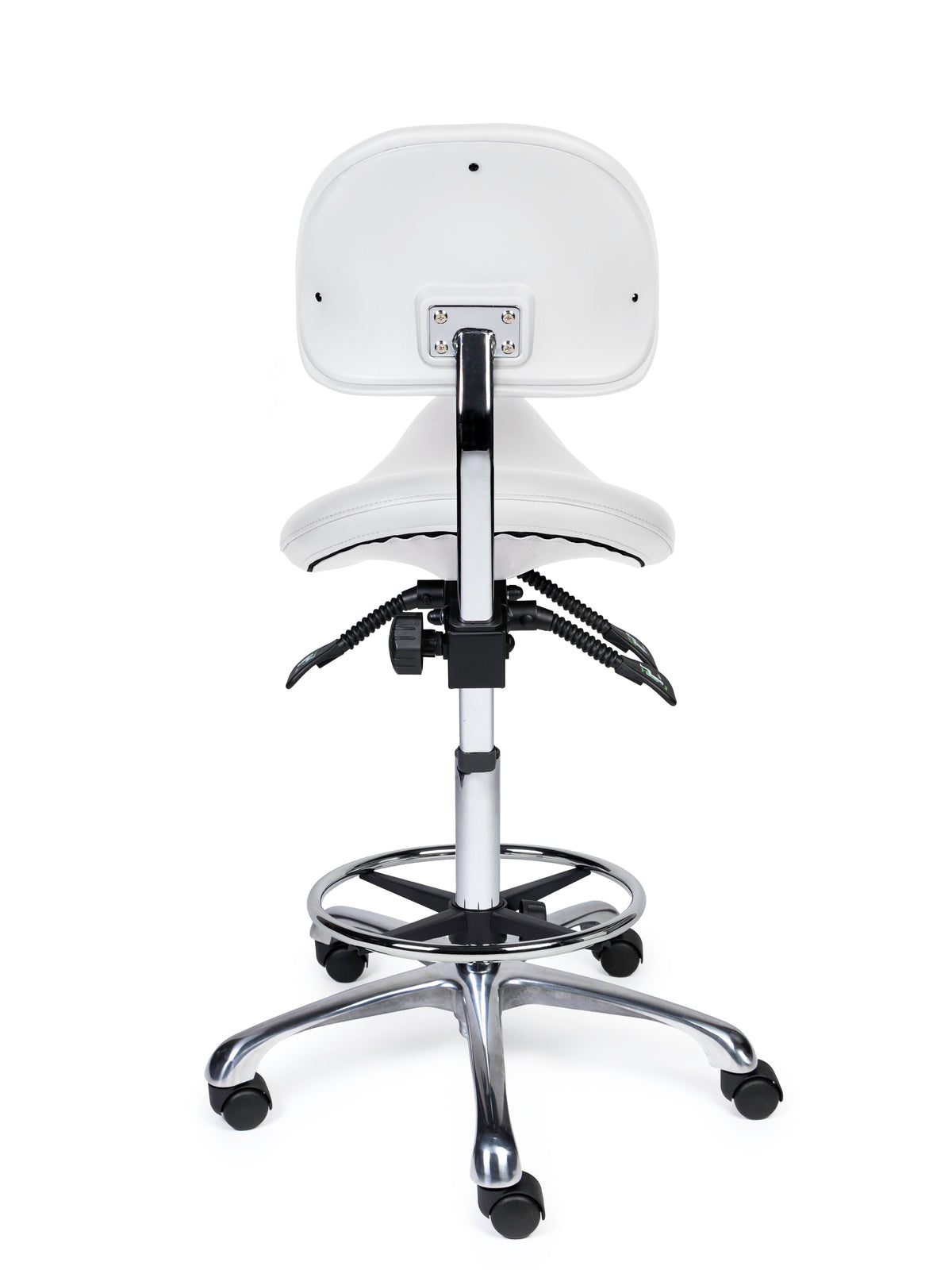 Ergonomischer Sattelhocker mit Rückenlehne Premium Weiß auf Rollen