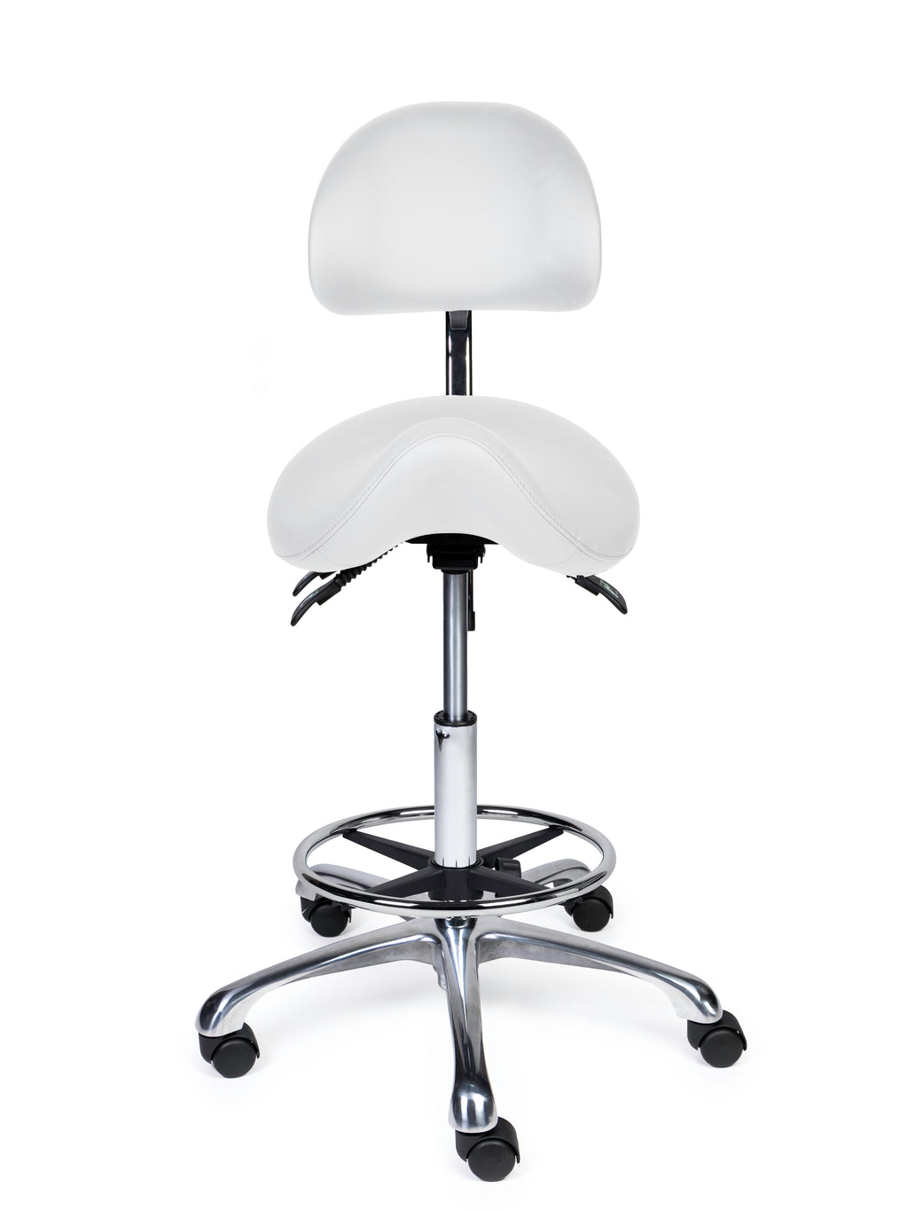 Ergonomischer Sattelhocker mit Rückenlehne Premium Weiss auf Rollen