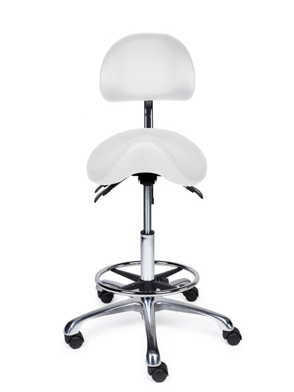 Ergonomischer Sattelhocker mit Rückenlehne Premium Weiß auf Rollen