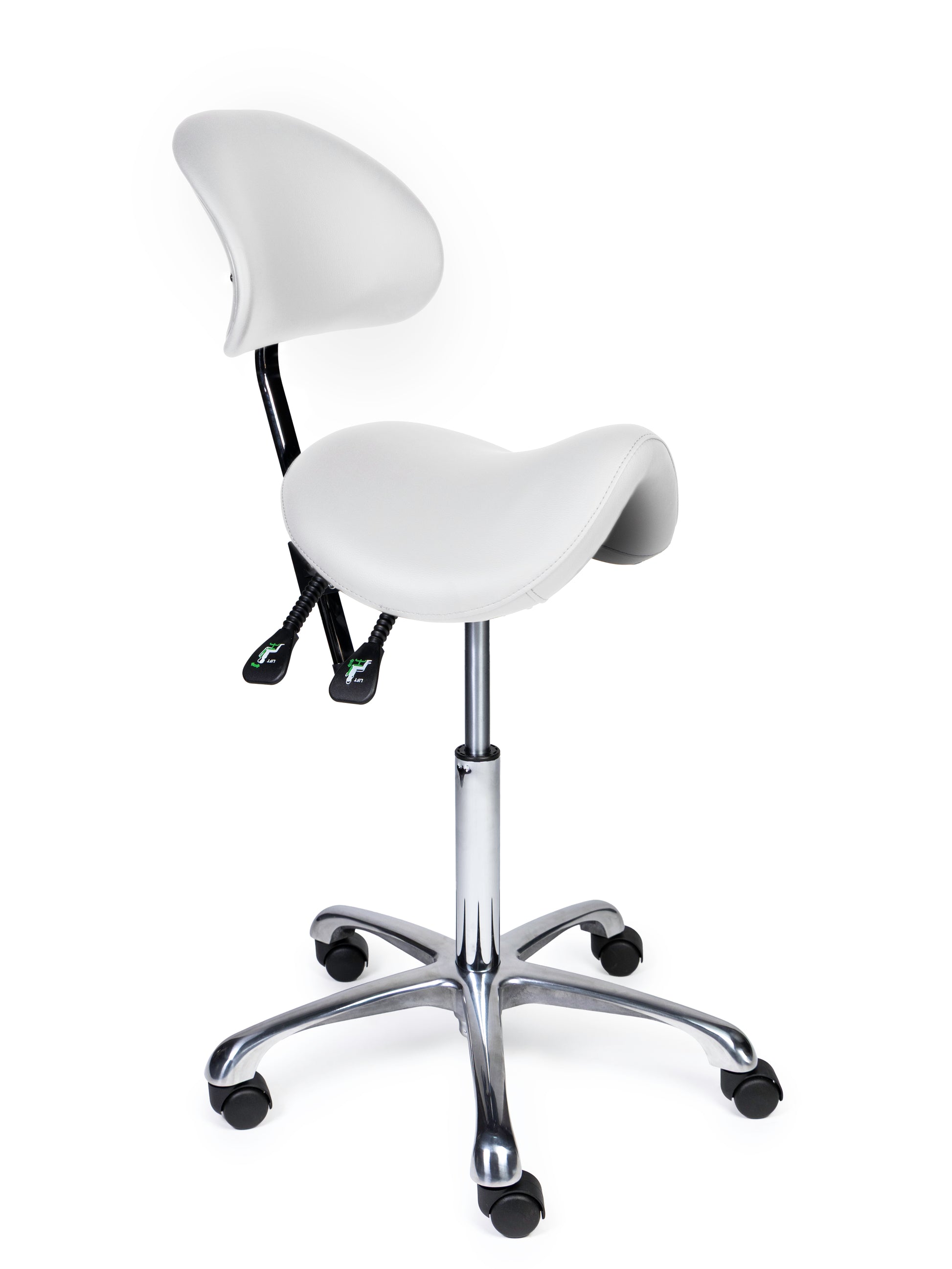 Ergonomischer Sattelhocker mit Rückenlehne Premium Weiss auf Rollen