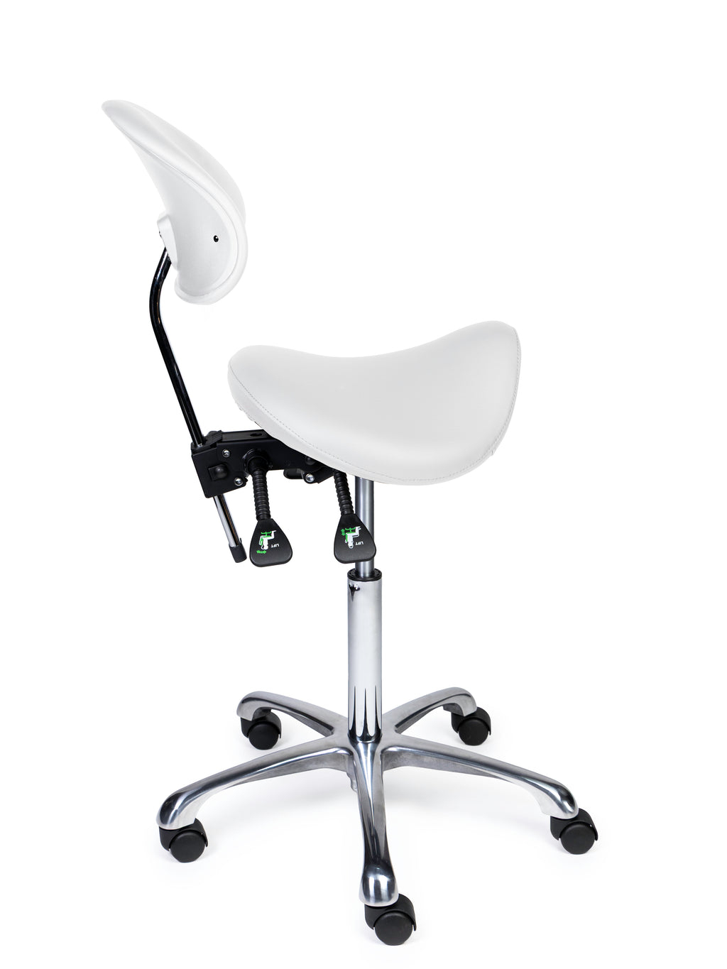 Ergonomischer Sattelhocker mit Rückenlehne Premium Weiss auf Rollen