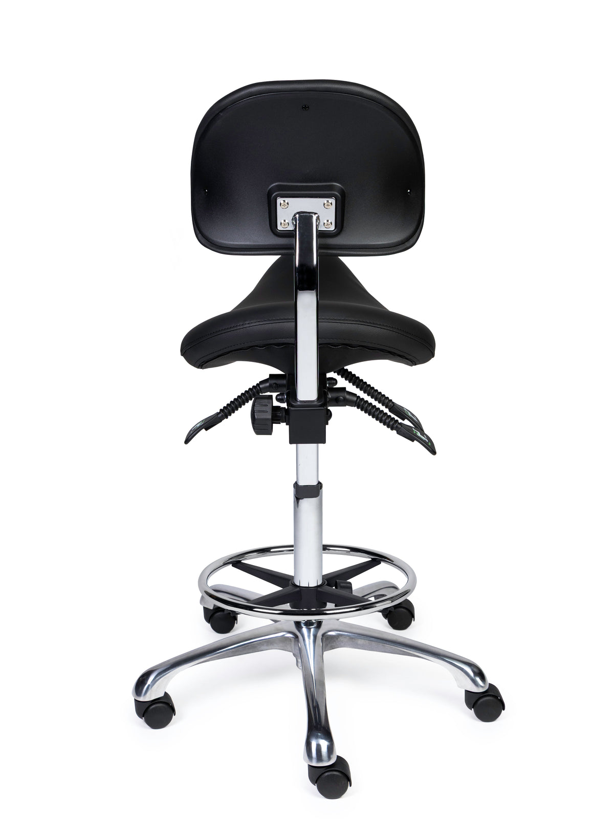 Ergonomischer Sattelhocker mit Rückenlehne Premium Schwarz auf Rollen