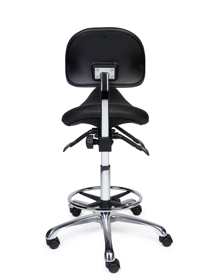 Ergonomischer Sattelhocker mit Rückenlehne Premium Schwarz auf Rollen